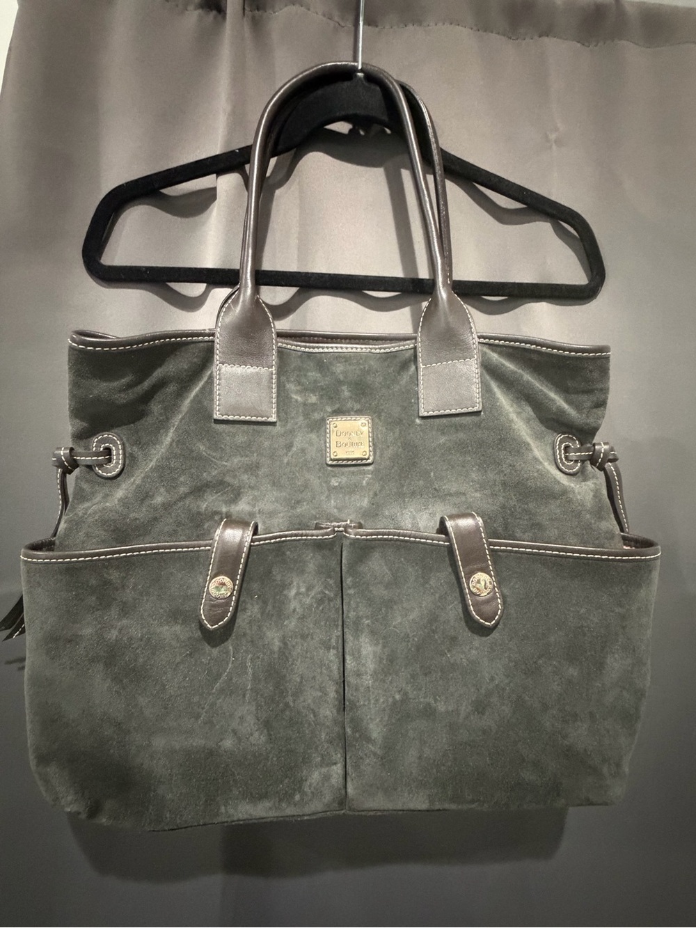 Dooney & Bourke Black Suede Leather Large Tote Shoulder Bag Pink Lining